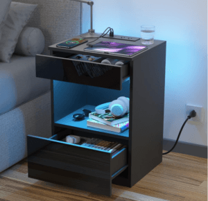 Top 20 Must-Have Must-Have Smart Bed Tables for Ultimate Comfort and Convenience of 2024 8 HOMMPA Open Shelf LED Nightstand with Charging Station